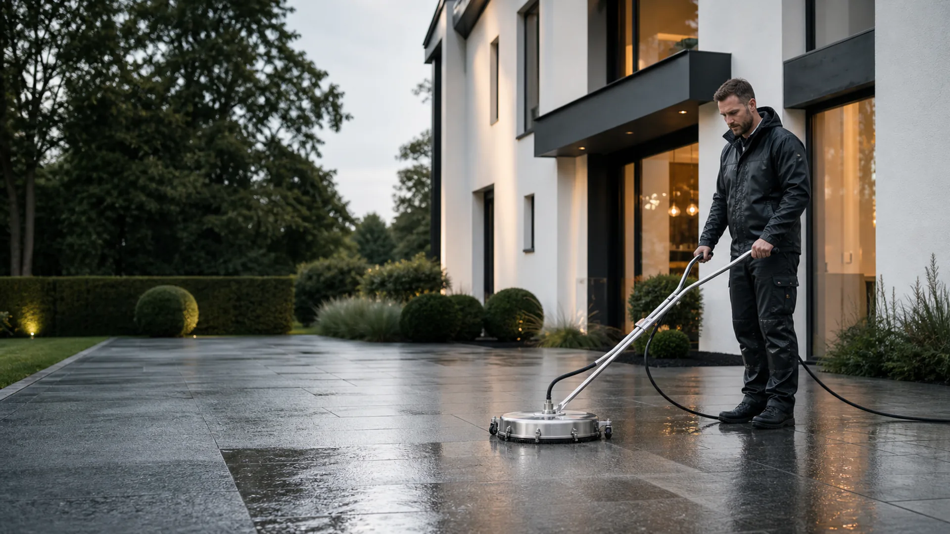 Reiniging van een terras bij een woning